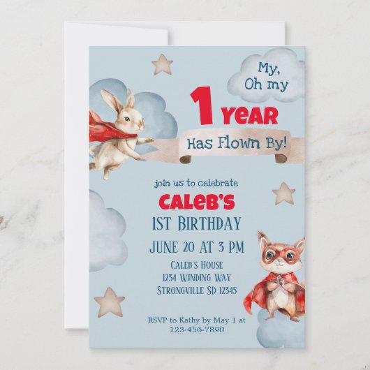 Time Flies Superheld Eerste Verjaardag Kaart (Voorkant)