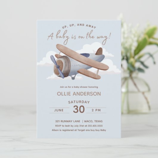 Time Flies Vliegtuig Baby shower Kaart (Staand voorkant)