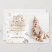 Time Flies Vliegtuig Eerste Verjaardag Party Foto Kaart (Voorkant)