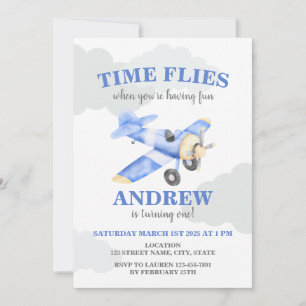 Time Flies Vliegtuig Eerste Verjaardag Uitnodigen Kaart