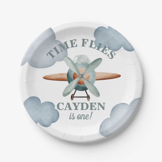 Time Flies Vliegtuig Verjaardag Foto Print Papieren Bordje (Voorkant)