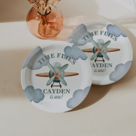 Time Flies Vliegtuig Verjaardag Foto Print Papieren Bordje