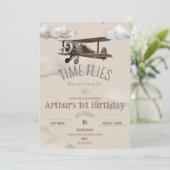 Time Flies Vliegtuig Verjaardag Uitnodiging (Staand voorkant)