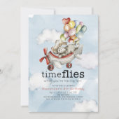 Time Flies Vliegtuigballonnen Beer & Bunny Verjaar Kaart (Voorkant)
