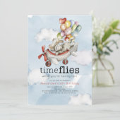 Time Flies Vliegtuigballonnen Beer & Bunny Verjaar Kaart (Staand voorkant)