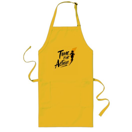 Time for Action Yellow Apron | Motivational Cookin Lang Schort (Voorkant)