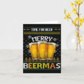 Time For Beer Merry Beermas Funny Christmas Beer L Kaart (Gele Bloem)
