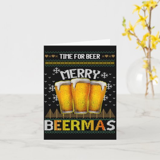 Time For Beer Merry Beermas Funny Christmas Beer L Kaart (Gele Bloem)