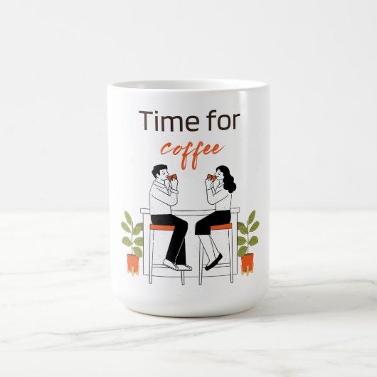Time for Coffee Cute Couple Illustratio Mug, 15 oz Koffiemok (Center)