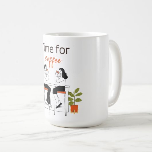 Time for Coffee Cute Couple Illustratio Mug, 15 oz Koffiemok (Voorkant rechts)
