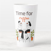 Time for Coffee Cute Couple Illustratio Mug, 15 oz Latte Mok (Voorkant)