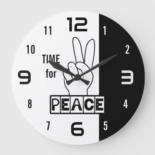 Time for Peace – Black & White Hand Design Grote Klok (Voorkant)