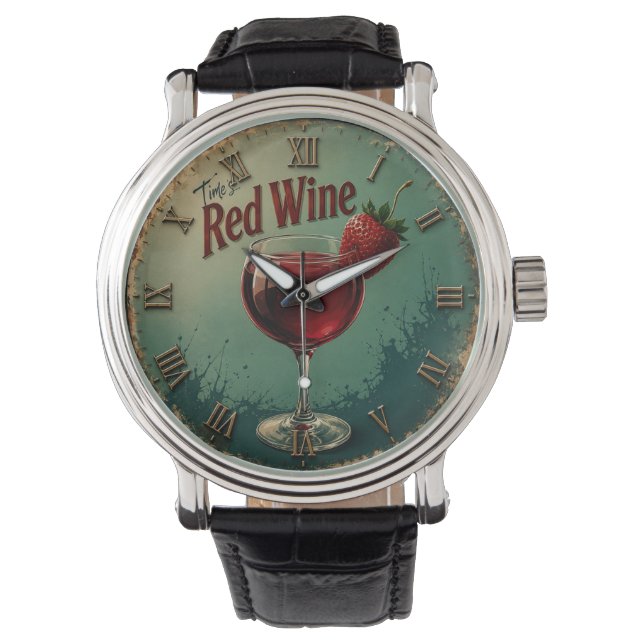 Time for Red Wine  Rustic Vineyard Horloge (Voorkant)