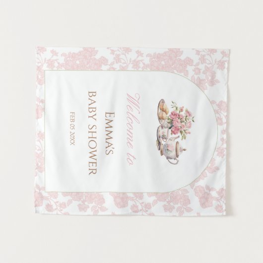 Time for Tea Baby Shower Backdrop Wandkleed (Voorkant (horizontaal))