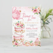 Time for Tea Birthday Party Invitation Kaart (Staand voorkant)