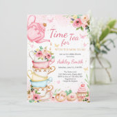 Time for Tea Birthday Party Invitation Kaart (Staand voorkant)