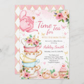 Time for Tea Birthday Party Invitation Kaart (Voorkant / Achterkant)
