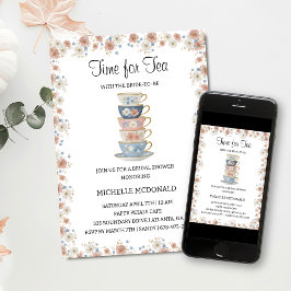 Time for Tea Floral Bridal Shower Invitation Kaart
