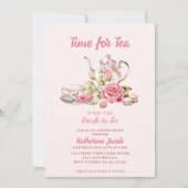 Time for Tea Pink Floral Tea Party Bridal Shower Kaart (Voorkant)