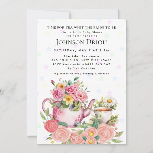 TIME FOR TEA WHIT THE Party Baby Shower Invitation Kaart (Voorkant)