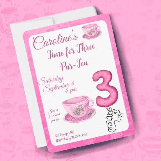 Time for Three Par-tea 3e verjaardagsuitnodiging Kaart