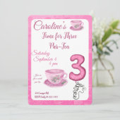 Time for Three Par-tea 3rd Birthday Invitation Kaart (Staand voorkant)