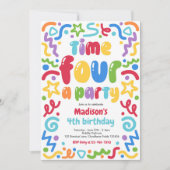 Time Four A Party Confetti Balloon 4th Birthday  Kaart (Voorkant)
