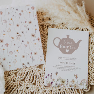 Time Four Tea Bloemen Verjaardag Uitnodiging