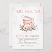 Time Four Tea Teacups Thema Verjaardag Uitnodiging (Voorkant)