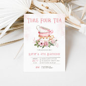 Time Four Tea Teacups Thema Verjaardag Uitnodiging