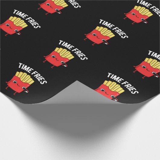 Time Fries Funny French Fries Pun Dark BG Cadeaupapier (Hoek)