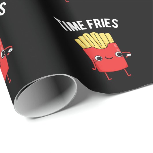 Time Fries Funny French Fries Pun Dark BG Cadeaupapier (Rol Hoek)