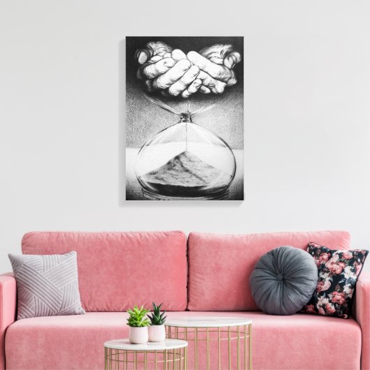 Time Hourglass handen Potlood Tekening Surreal art Canvas Afdruk (Insitu (Woonkamer))