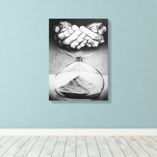 Time Hourglass handen Potlood Tekening Surreal art Canvas Afdruk (Insitu (Houten vloer))
