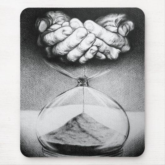 Time Hourglass handen Potlood Tekening Surreal art Muismat (Voorkant)