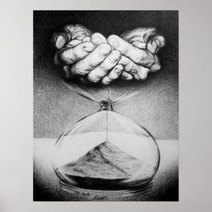 Time Hourglass handen Potlood Tekening Surreal art Poster