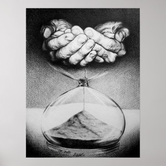 Time Hourglass handen Potlood Tekening Surreal art Poster (Voorkant)