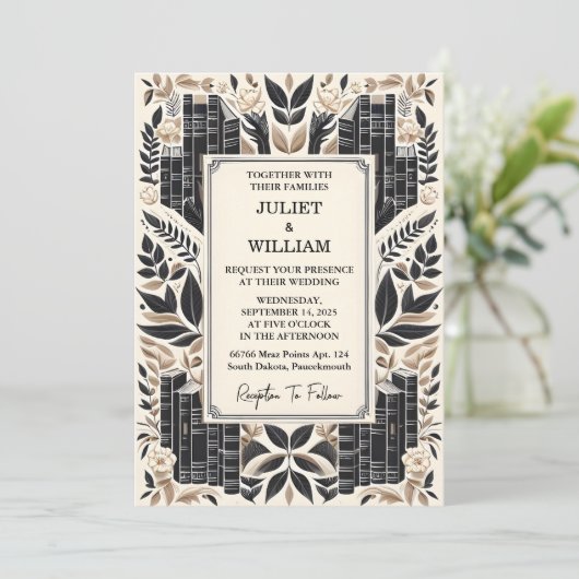 Time Library Oud Engels Boek Club Hoesje Bruiloft Kaart (Staand voorkant)