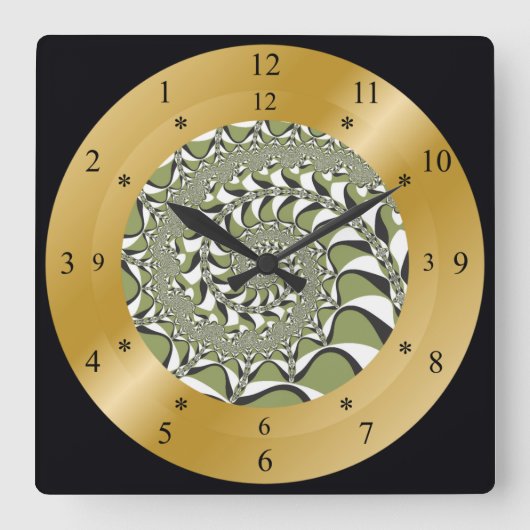 Time Machine Clock~Wormhole~Moss Green & White ~ Vierkante Klok (Voorkant)