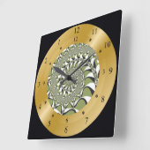 Time Machine Clock~Wormhole~Moss Green & White ~ Vierkante Klok (Hoek)