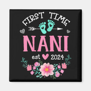 Time Nani Est 2024 Bloemige Zwangerschapsaankondig Magneet