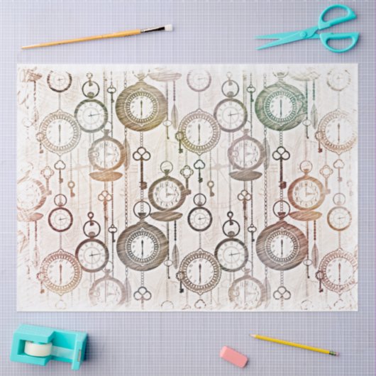 Time Pocket Watts and Keys Decoupage Tissuepapier (Craft)