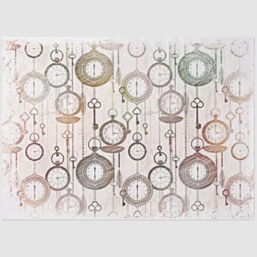 Time Pocket Watts and Keys Decoupage Tissuepapier (Voorkant)