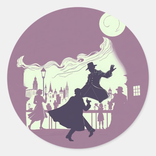 Time-Shadow Duel: Retro Noir Fantasy Sticker (Voorkant)