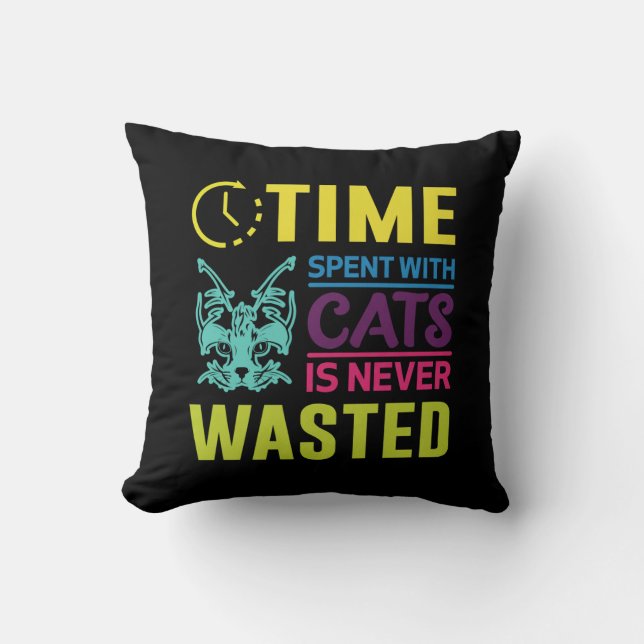 Time Spent With Cats Quote Pillow Kussen (Voorkant)