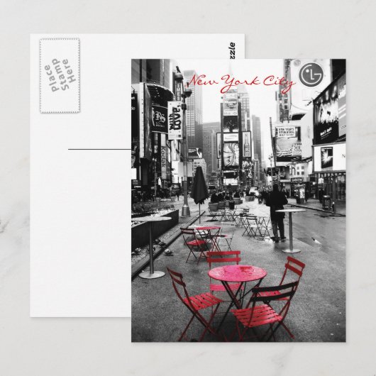 Time Square Black White Red Briefkaart (Voorkant / Achterkant)
