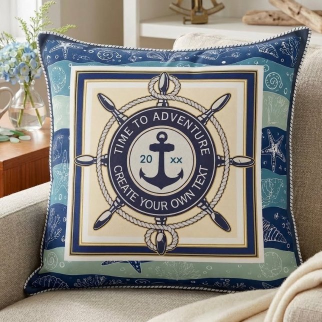 Time To Adventure Custom Maritime Boat Name Kussen (Creator heeft geüpload)