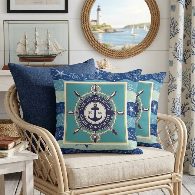 Time To Adventure Custom Maritime Boat Name Kussen (Creator heeft geüpload)
