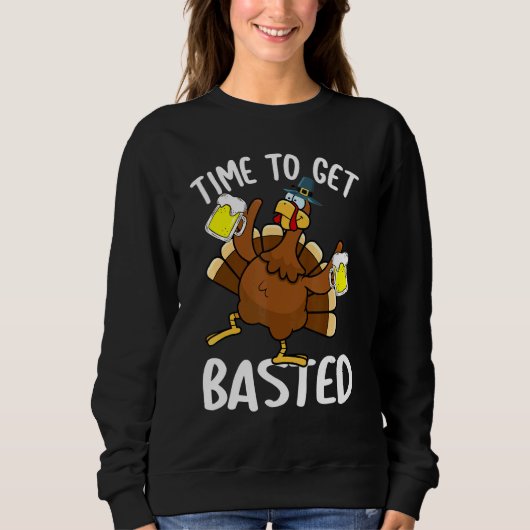 Time To Get Basted  Beer Thanksgiving Turkey  Men Trui (Voorkant)