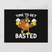 Time To Get Basted Funny Beer Thanksgiving Turkey Aankondigingskaart (Voorkant)